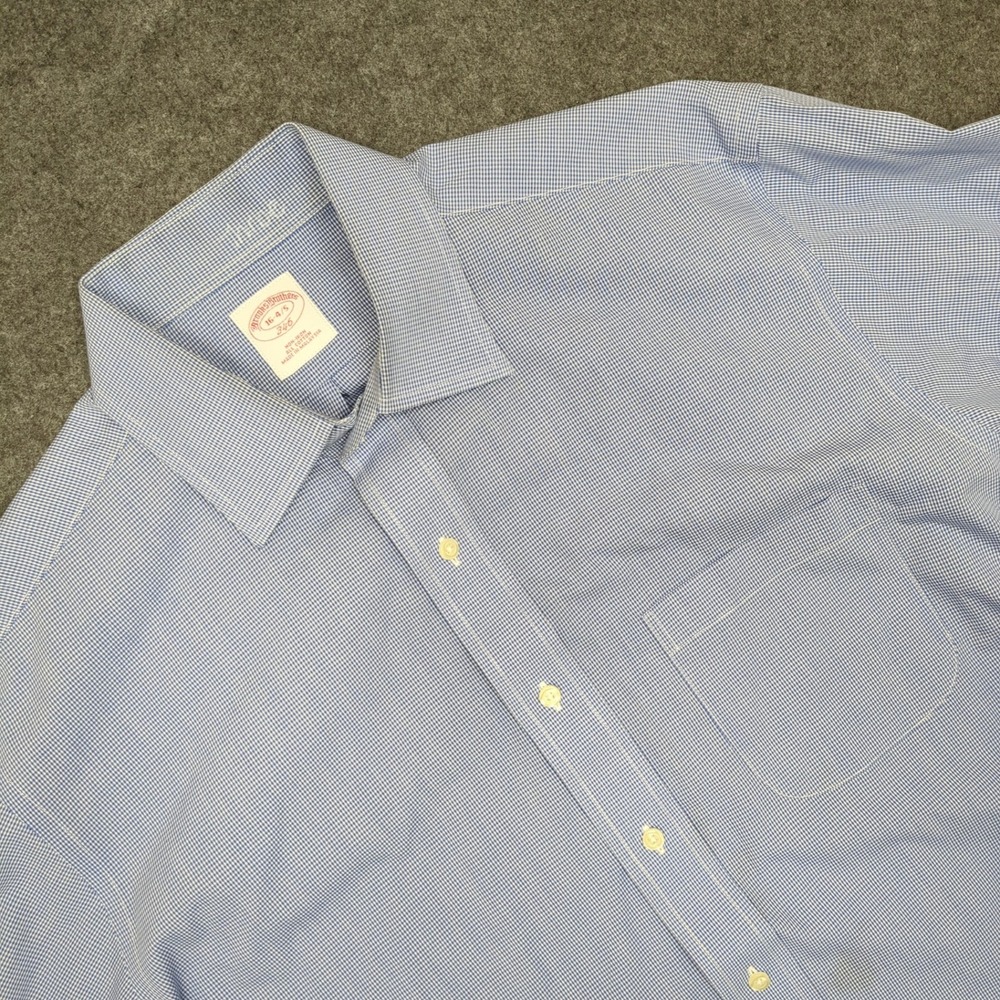 Brooks Brothers Mens 346 Button Down Shirt 16 4/5 Blue Checkered Non Iron Cotton